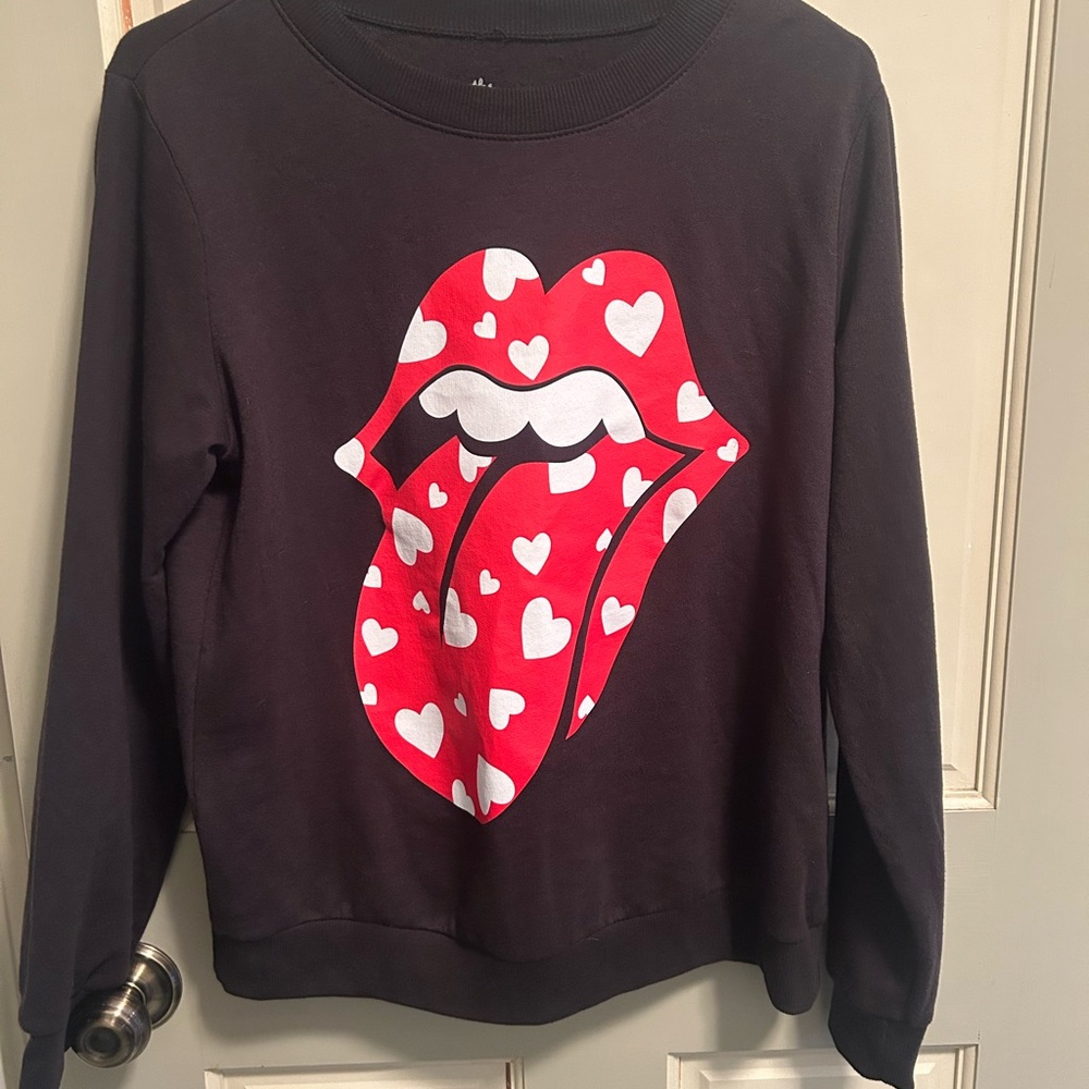 The Rolling Stones Black Sweater with Red and White Tongue Design